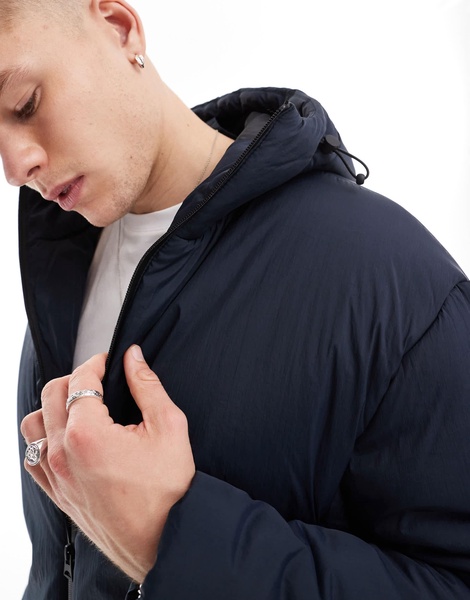 Brave Soul padded jacket with hood in navy
