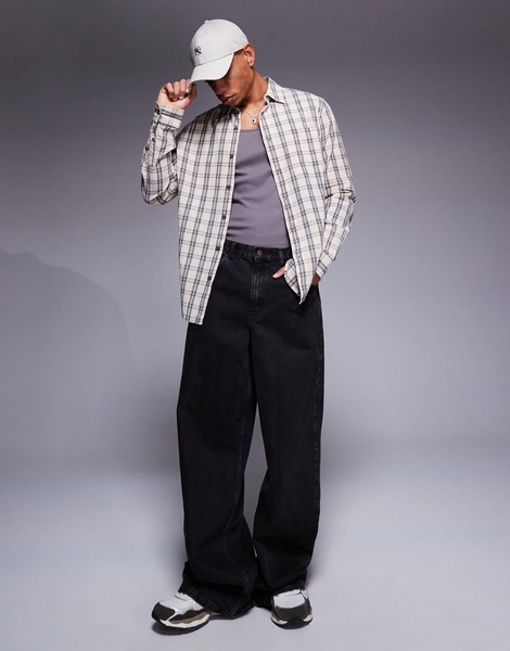 River Island classic plaid shirt in stone