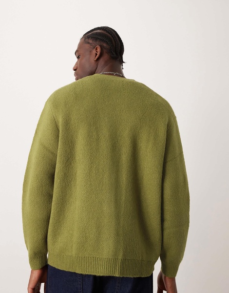 ASOS DESIGN oversized brushed knit cardigan in khaki