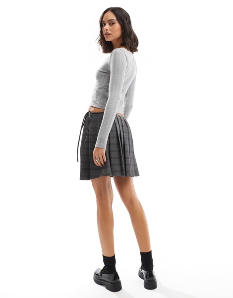 ASOS DESIGN tailored pleated wrap mini skirt in gray check