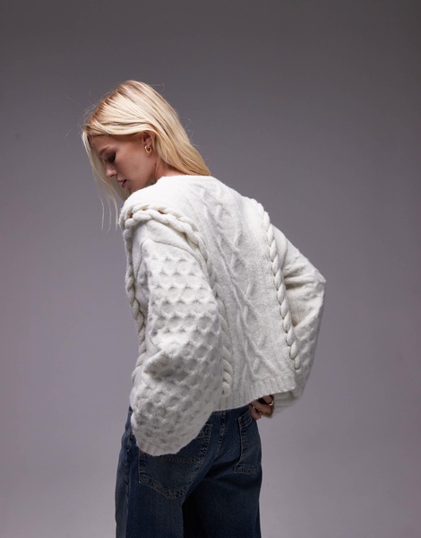 Topshop knitted 3D cable relaxed sweater in ivory