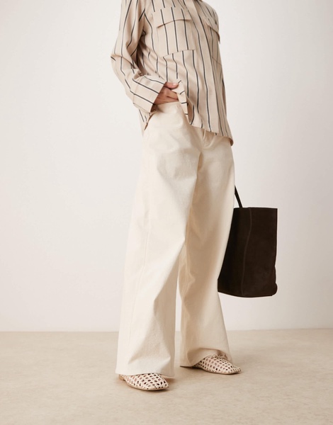 ASOS DESIGN Lysandra leather high-vamp ballet flats in off-white weave