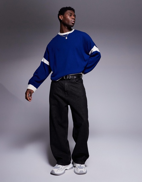 ASOS DESIGN super oversized boxy crew neck sweater in blue