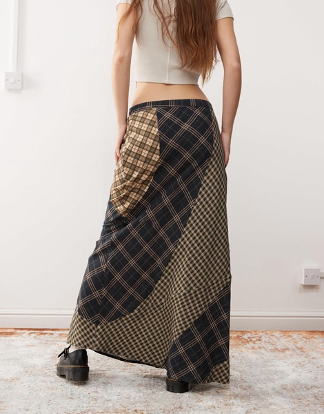Reclaimed Vintage midi skirt in mixed plaid