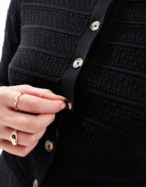 Brave Soul crew neck cardigan with stitch detail in black