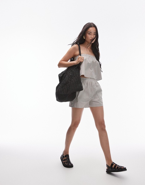 Topshop cotton bandeau top in olive stripe