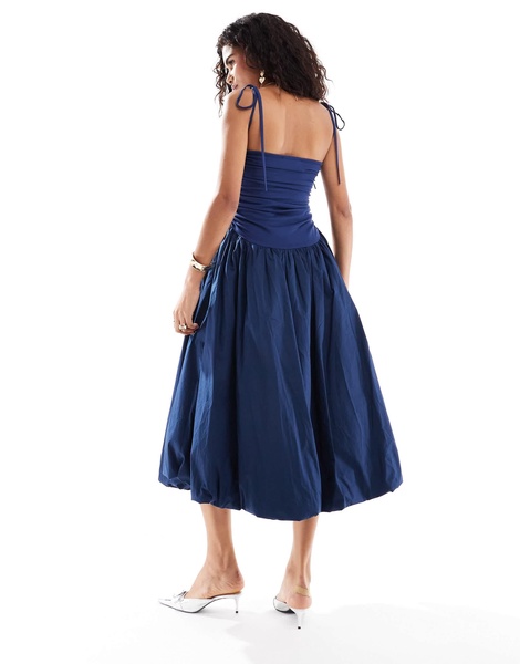 Amy Lynn Alexa shoulder tie puffball midi dress in navy