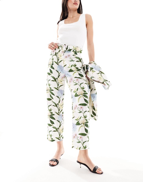ASOS DESIGN tailored belted pants with linen in floral print