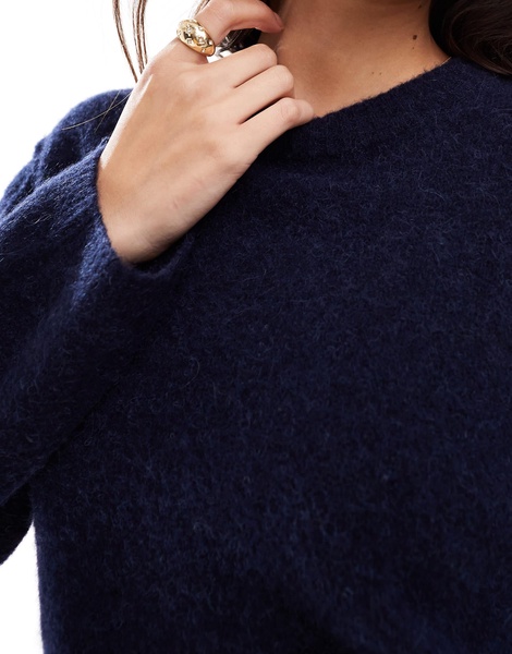 & Other Stories alpaca and wool blend fluffy knit sweater in dark blue