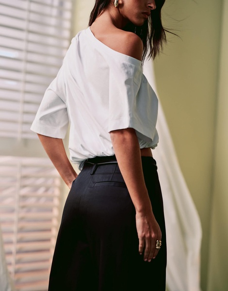 ASOS DESIGN tailored barrel pants with tie belt in black