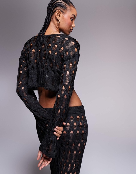 ASOS DESIGN knit cardigan in stitch detail in black - part of a set