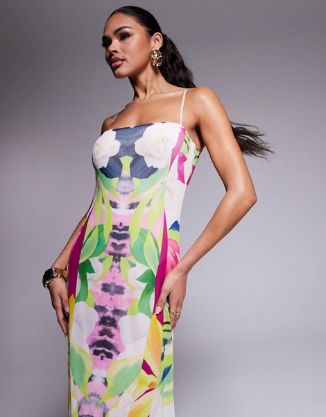 AFRM Shea mesh maxi dress with bodysuit in tropical print