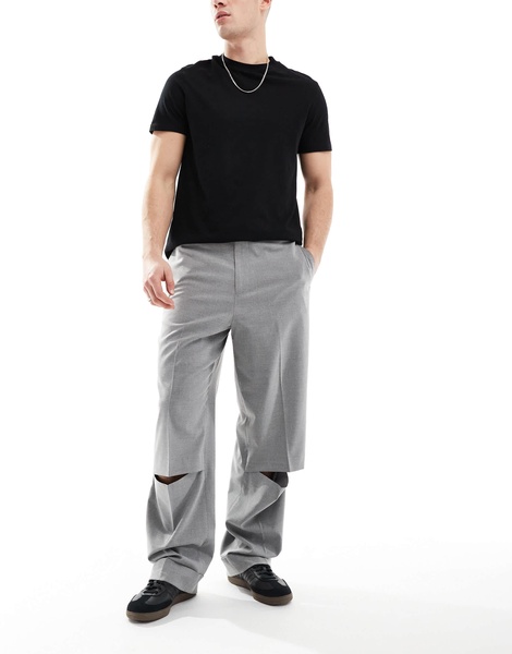 ASOS DESIGN smart wide leg pants with knee splits in light gray