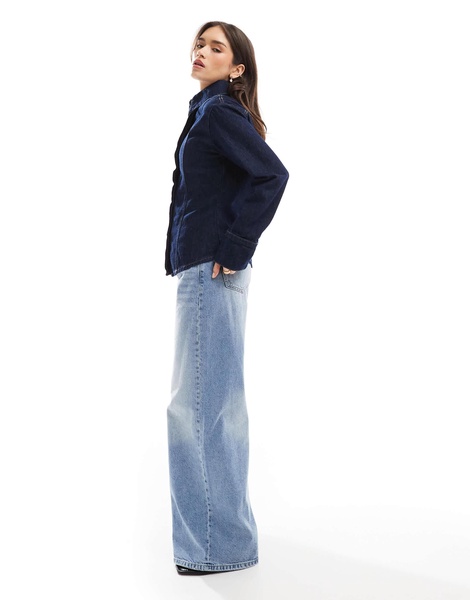 ASOS DESIGN denim shirt in rinse wash with cinch waist