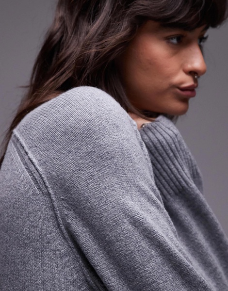 ARKET wool crew neck sweater in gray melange