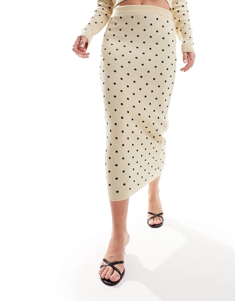 ASOS DESIGN knit jacquard midi skirt in cream polka dot - part of a set