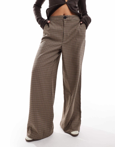 ASOS DESIGN tailored wide leg dad pants in brown plaid