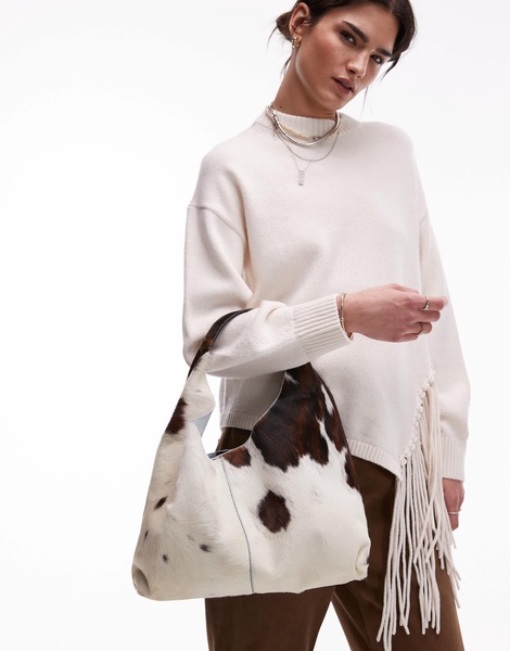 & Other Stories small leather tote bag in hairy brown cow print