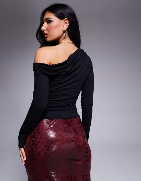 AFRM bria ls top with asymmetrical neckline in crepe knit in black
