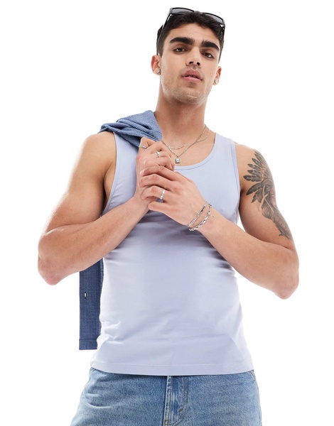ASOS DESIGN muscle fit tank top in light blue