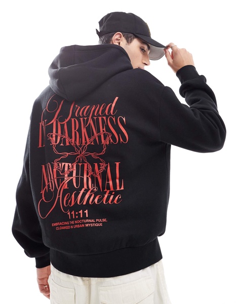 Bershka darkness back printed hoodie in black