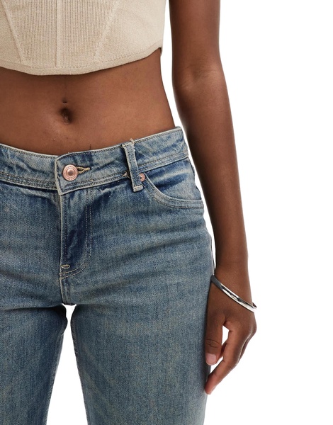 Bershka low rise flared jeans in mid wash blue