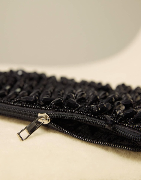 ASOS DESIGN zip top clutch bag in all over beads in black