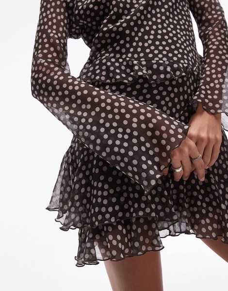 Topshop placement frill tea dress in chocolate spot