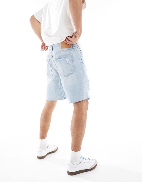 Bershka ripped denim shorts in light blue