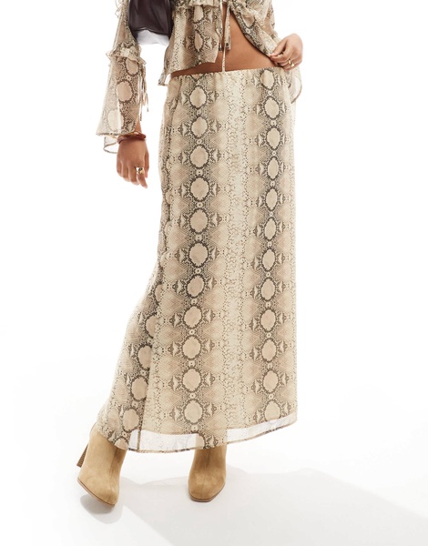 ASOS DESIGN chiffon bias maxi skirt in snake print