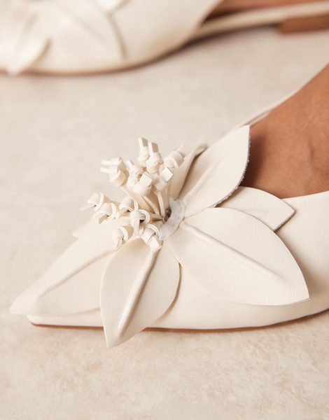 ASOS DESIGN Livia point-toe flower slingback ballets in off-white