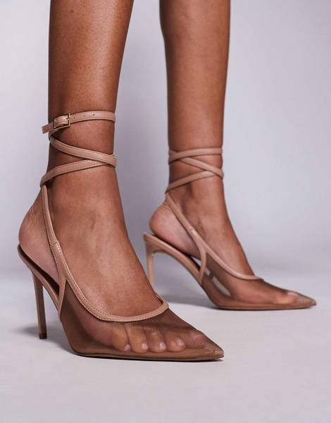ASOS DESIGN Poetry mesh detail slingback high shoes in beige