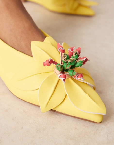 ASOS DESIGN Livia point-toe flower slingback ballets in bright yellow