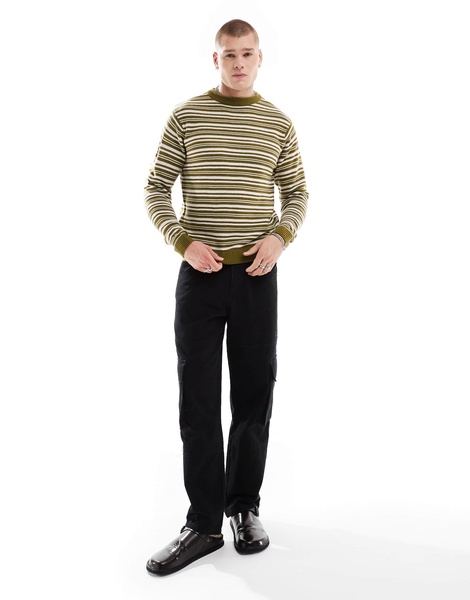 Another Influence striped round neck sweater in khaki