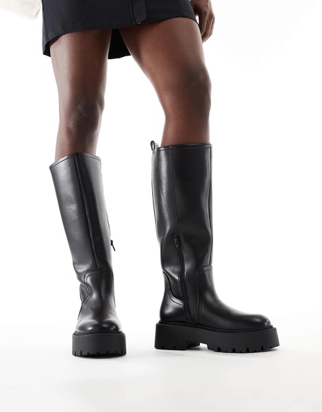 ASOS DESIGN Carmen chunky flat knee boots in black