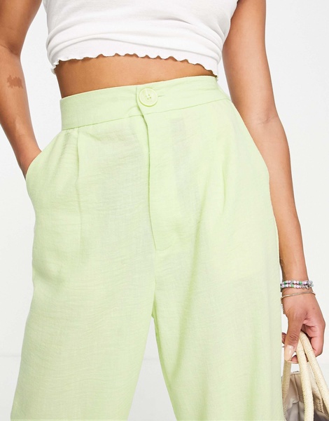 Stradivarius Petite wide leg linen dad pants in light wash green