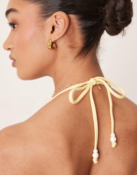 Stradivarius crinkle bikini top in yellow