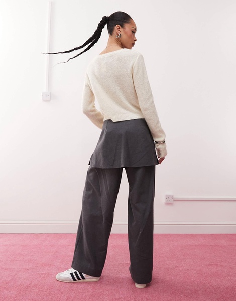 Reclaimed Vintage mini skirt over pants in gray