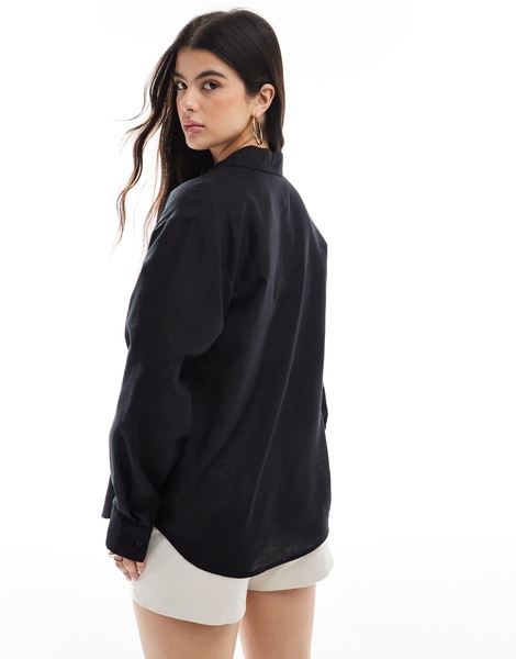 ASOS DESIGN linen blend shirt in black