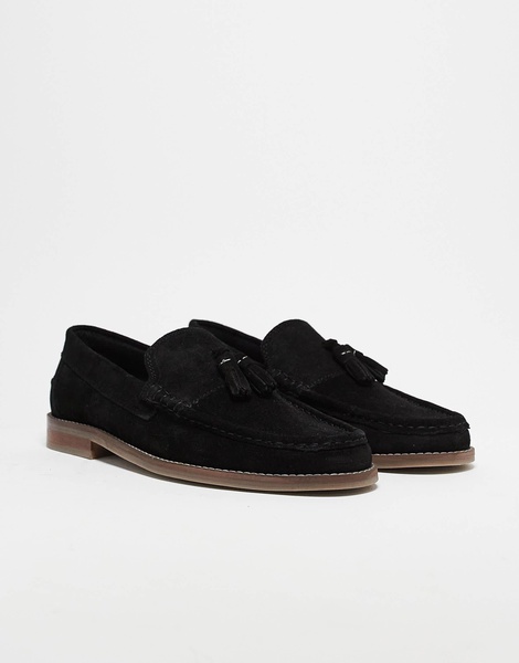 ASOS DESIGN tassel loafers in black suede with natural sole