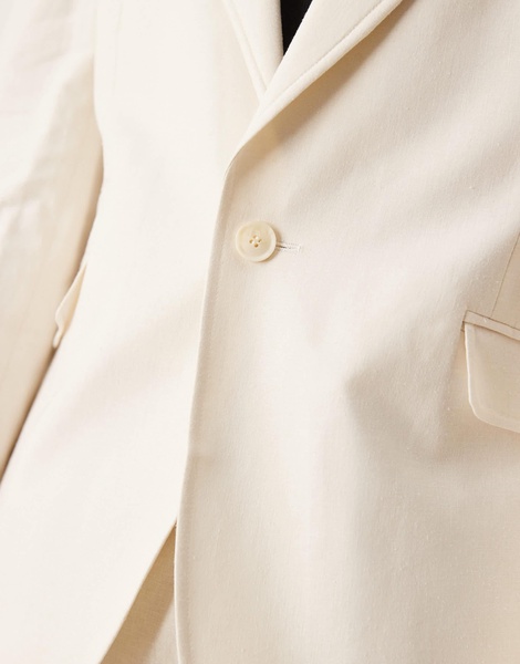 ASOS DESIGN skinny suit jacket with linen in cream