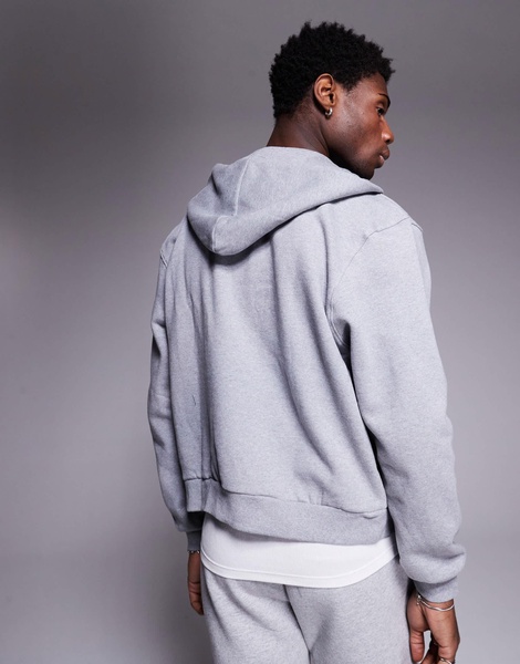 ASOS DESIGN premium heavyweight boxy oversized zip through hoodie 400gsm in gray heather