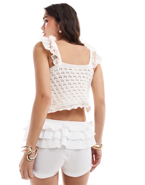 ASOS DESIGN knitted top with eyelet trim in cream