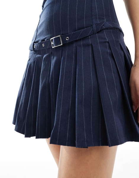 Bershka halterneck tailored mini dress in navy stripe