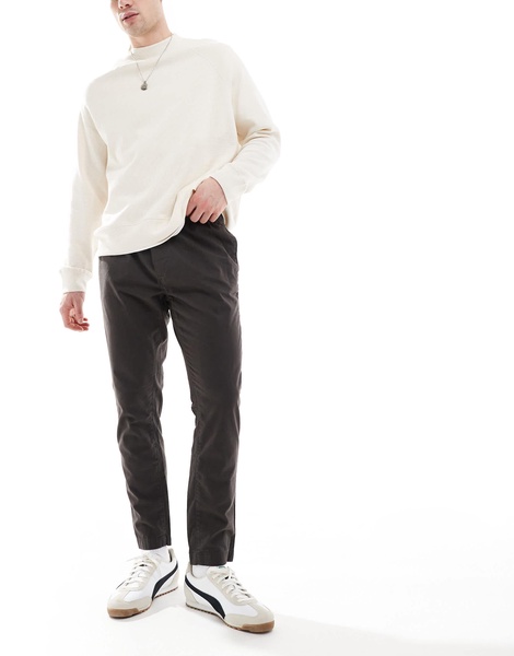 Brave Soul twill pants with elastic waist in charcoal gray