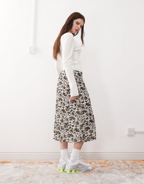 Reclaimed Vintage slinky midi skirt in mini cow print