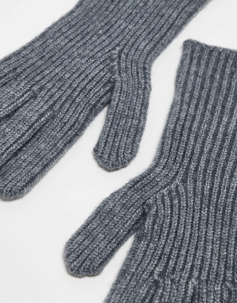 ASOS DESIGN ribbed gloves with long cuff in gray