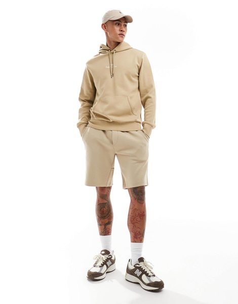 Polo Ralph Lauren central logo double knit hoodie in camel - part of a set