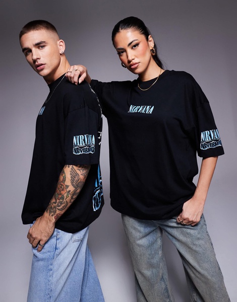 ASOS DESIGN unisex oversized band T-shirt with Nirvana Nevermind prints in black