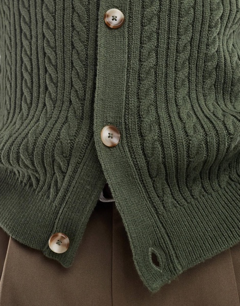 ASOS DESIGN cable knit crew neck cardigan in green